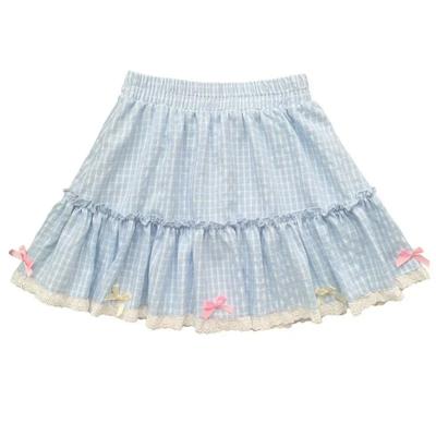 2024 Women Y2k Aesthetic Bow Short Skirts Blue Plaid Kawaii Lolita Mini Skirt Harajuku Japanese Preppy Style Pleated Fairy Skirt