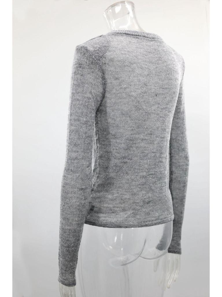 Autumn/Winter Solid Color Women's Hollow Knit Sweater - Casual Long-Sleeved Top