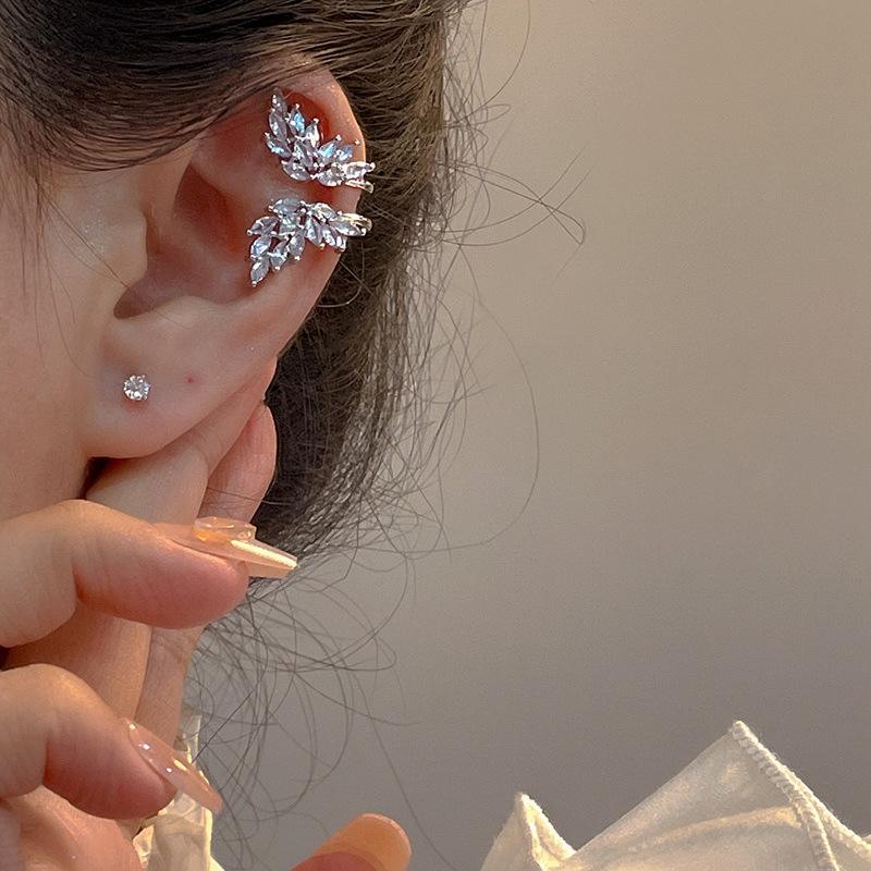 Silver Wing Zirconia Double Layer Ear Cuff for Women - No Piercing Fashionable Versatile Earrings