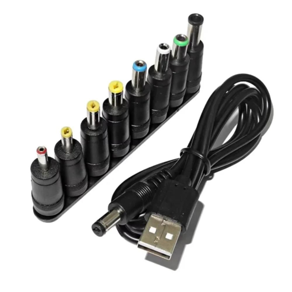 8 In 1 DC Power Supply Cable USB To 5.5x2.1mm Jack Multi Size Connector Tips 5V Charging Cord For CCTV Camera TV Box Home Electronic Equipment