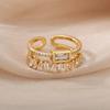 Luxury Green Crystal Double Layer Rings for Women Charm Gold Color Stainless Steel Zircon Wedding Bride Jewelry Accessories Gift