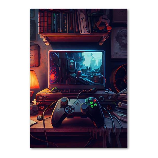 Game Art Canvas Printmaking Punk Explosion Controller Poster Game Controller Arcade Game Wall Art Esports