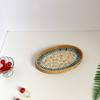 3PCS Oval Rattan Trays Colorful Shell Decor Hand Woven Storage Tray Set for Fruits Tea Utensils