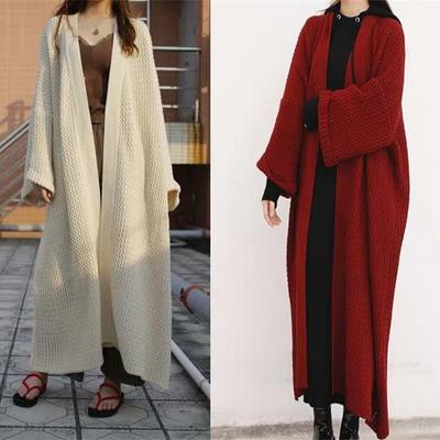 Herbst Winter Langarm Strickjacke Pullover Mode Gestrickter Langer Pullover Mantel Damen Lässig Locker Warme Kleidung