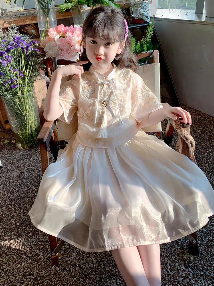 Summer Girls New Chinese Princess Dress Elegant Kids Hanfu Inspired Outfit Set