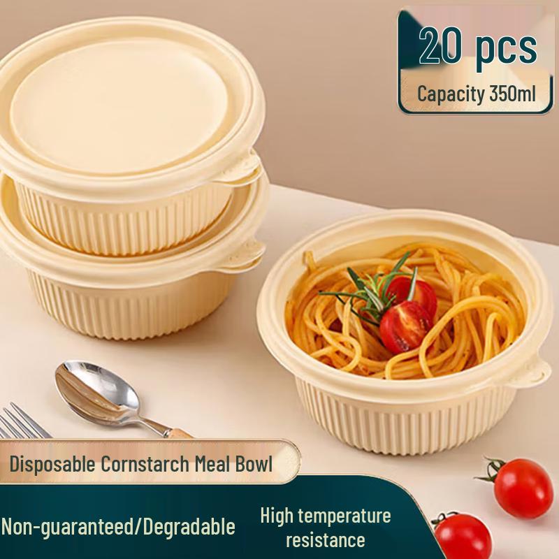 Degradable Corn Starch Disposable Round Lunch Box Set