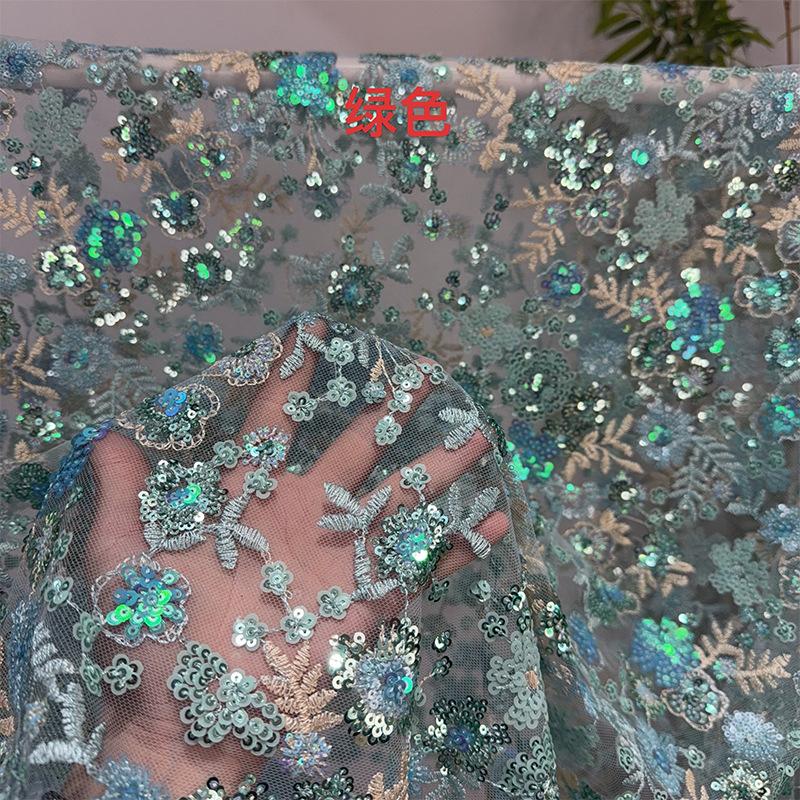 1yard Heavy Embroidery Wedding Dress Fabric Mesh Lace For DIY Sewing Cheongsam Bride Dress Embroidery Sequin Embroidery Cloth