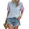 Women's Embroidered Blouse Short Sleeve Crew Neck Floral Sleeve Casual Summer Top