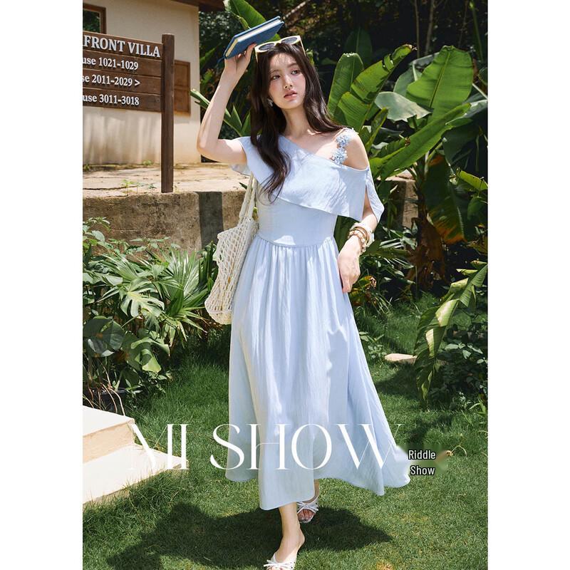 Mishow Women s Detachable Shawl Dress with Blue Lace Straps S