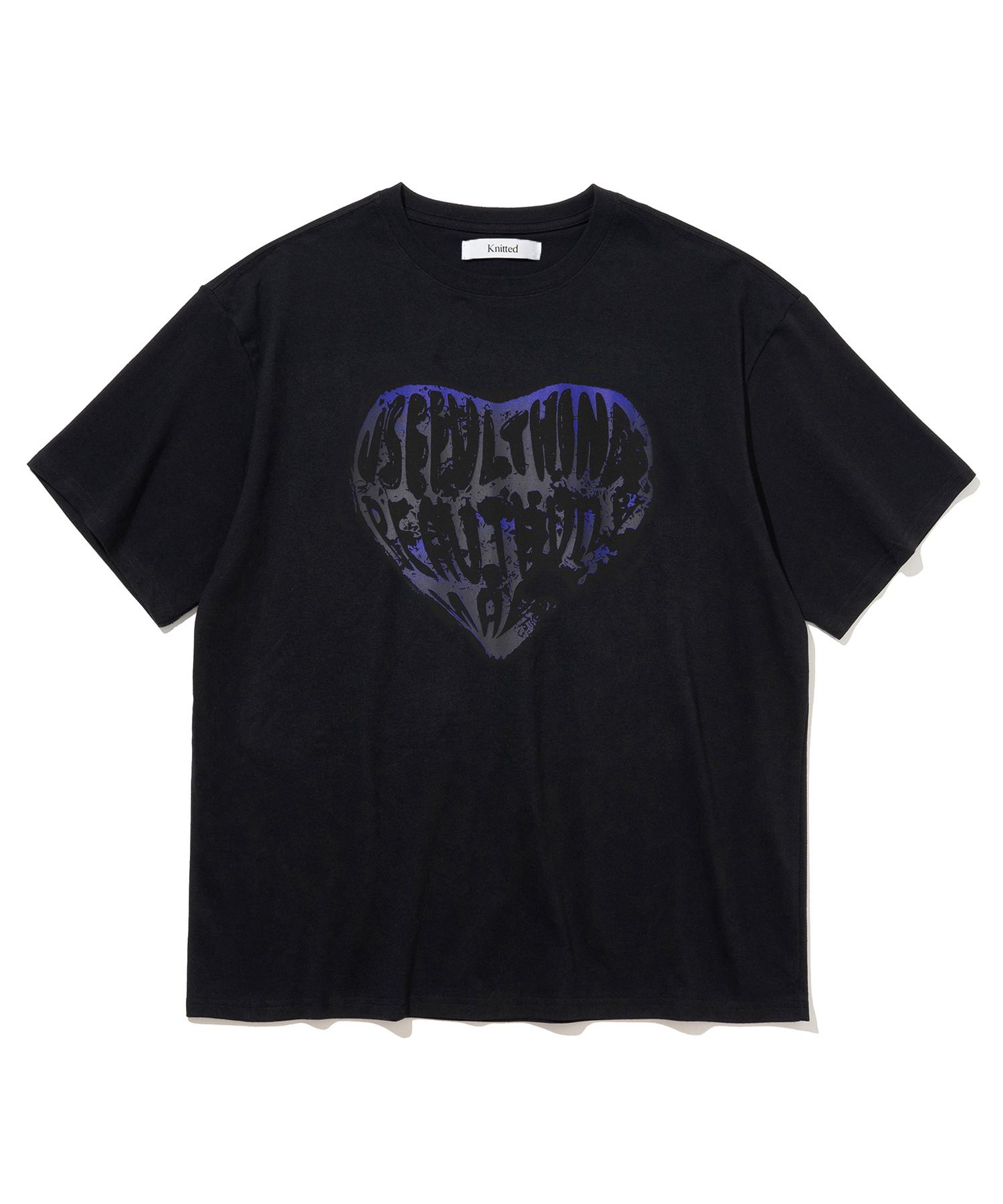 Nitied Vintage Heart T-Shirt Black-Blue Note/Xl