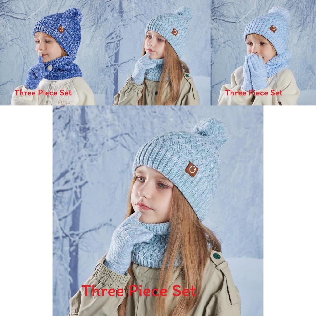 Dziecięcy zimowy dzianinowy zestaw czapka, rękawiczki, ocieplacz na szyję do użytku na zewnątrz