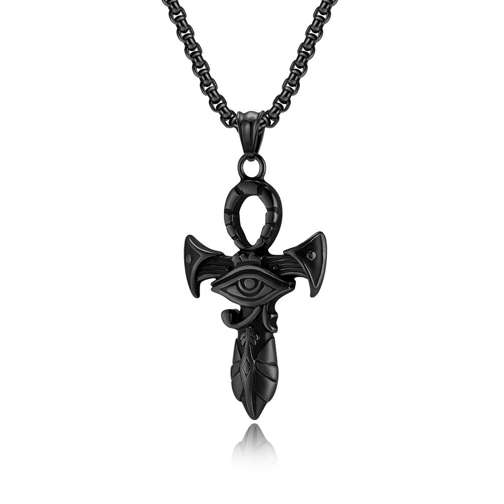 European and American Retro Style Horus Eye Cross Titanium Steel Ancient Sword Necklace