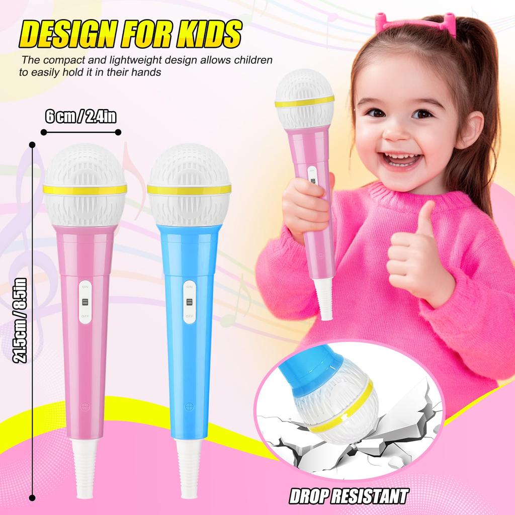 Facmogu 2-Piece Microphone Props for Role Play Karaoke Stage Costume Plastic Toy Kids Realistic Sound Blue Pink