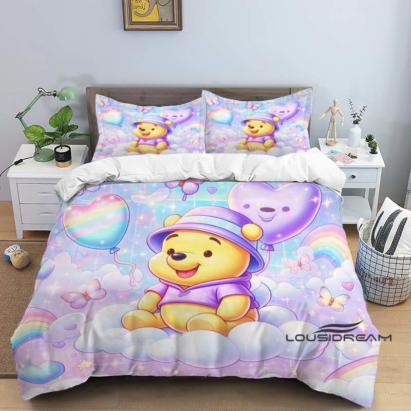 A Set of Pooh Bear Themed Bedding, 3D Digitally Printed, All-season Polyester Duvet Cover and 2 Pillowcases.