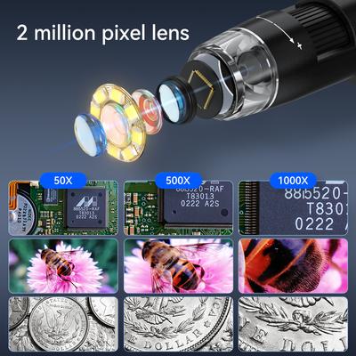 4.3'' Digital Microscope 50X-1000X Magnification USB Coin Microscopio 2MP 8LED Video Recorder Electron Microscopes for Computer