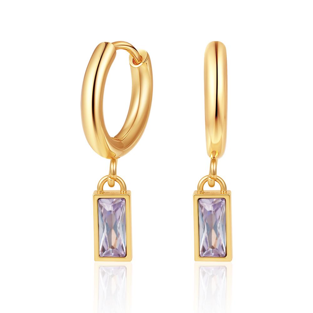 18K Plated Zirconium Rectangle Pendant Stainless Steel Earrings for Women