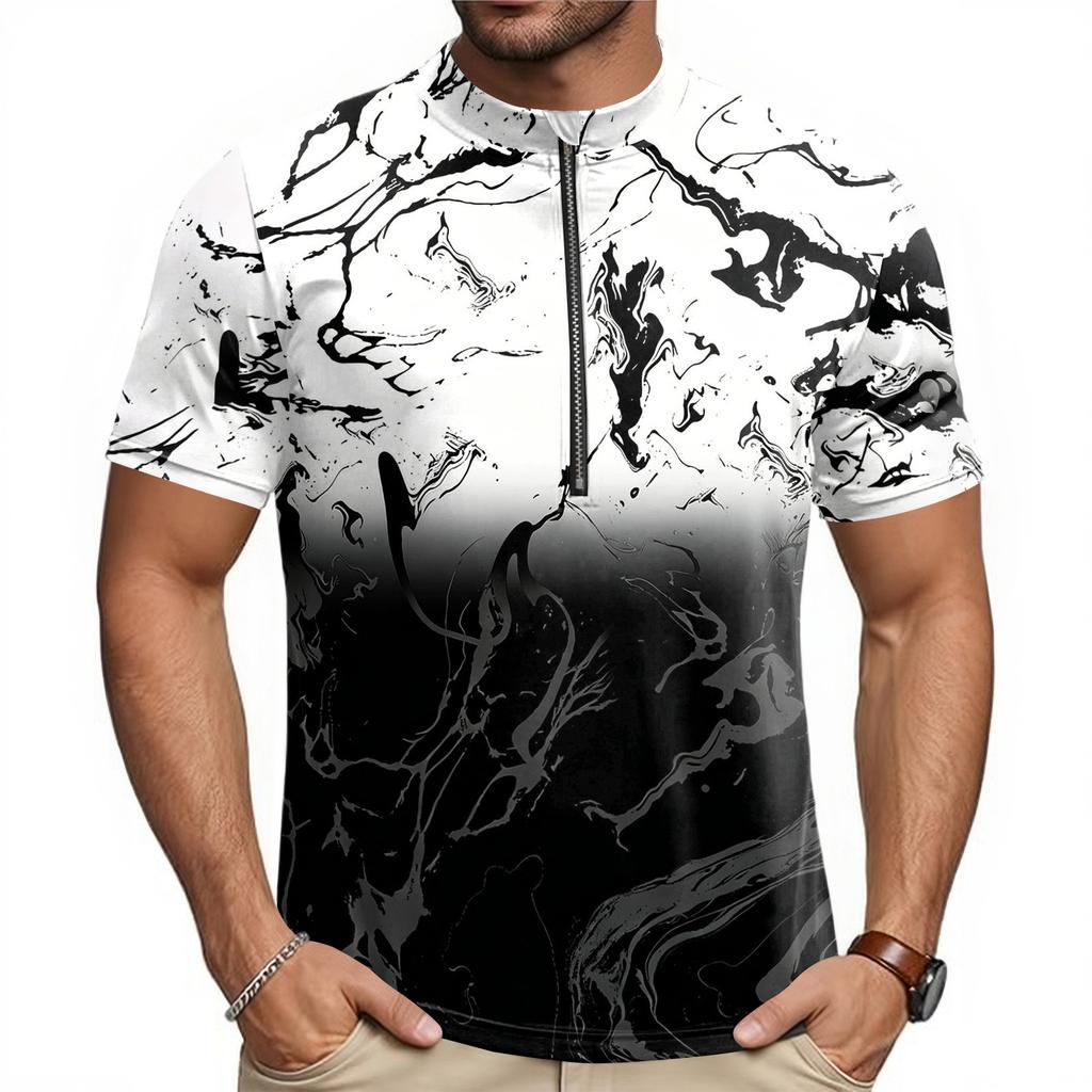 Men's Short Sleeve Cycling , Round Neck Zipper, Quick Dry Breathable, Printed Design for Road Bike