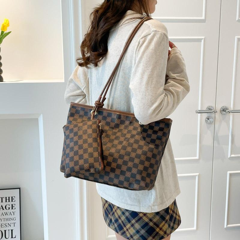 Two-piece set women's bag large capacity shoulder bag retro plaid handbag new bag hand bag