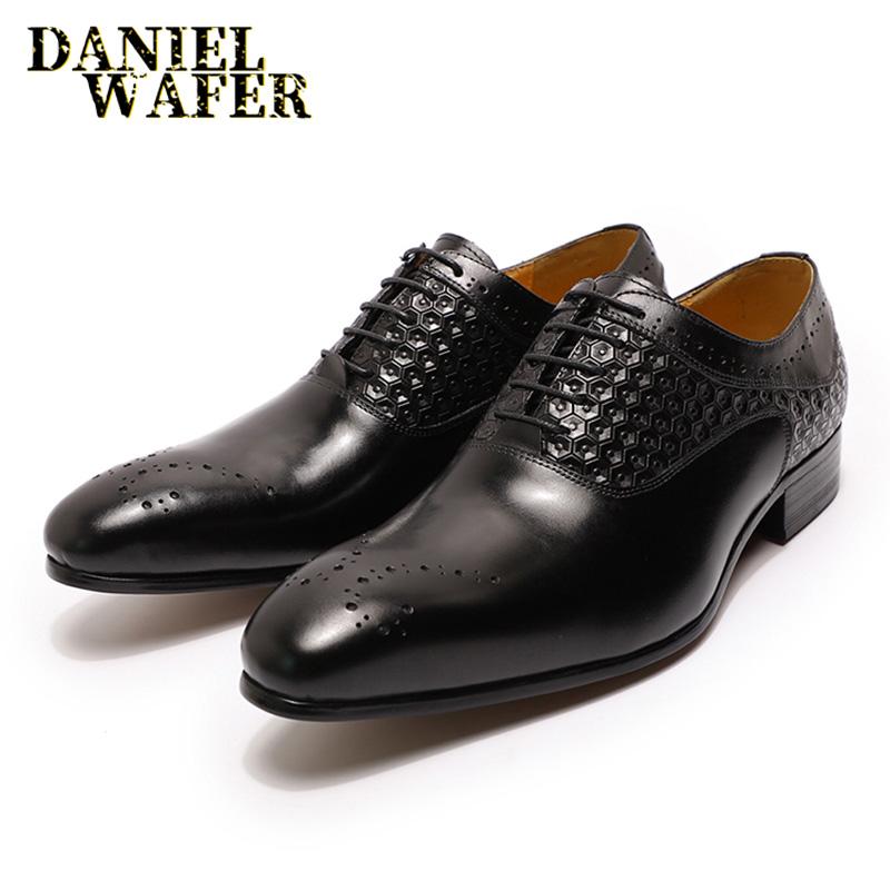 Fashion Men's Formal Oxford Brogue Shoes, Pointed Toe, Lace Up, Genuine Leather, Office, Wedding, Luxury Brand, Fashion