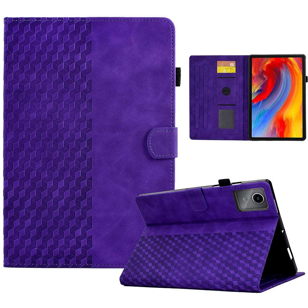 

For Lenovo Xiaoxin Pad 11 2025 Case Card Slots Block Pattern Leather Cover Purple