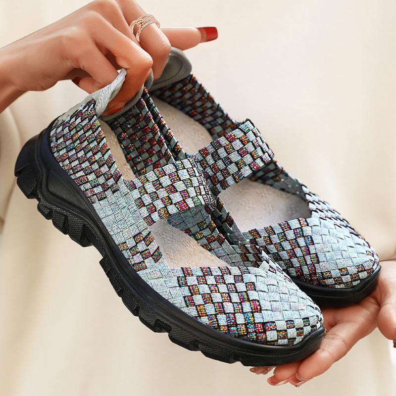 Women's Hand-knitted Loafers Sneakers Casual Lightweight Non-slip Walking Shoes Breathable Flats Dress Shoes Low-Top Work Loafer Shoes for Women
