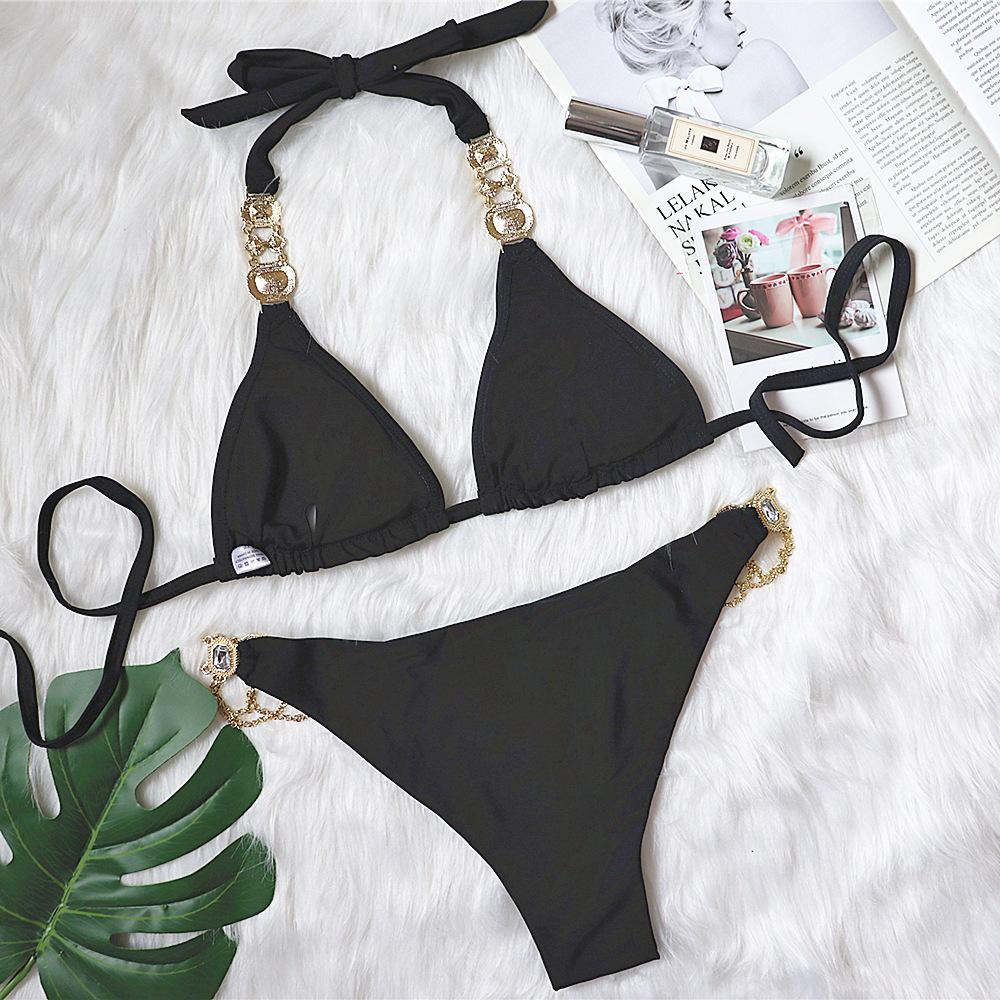 2021 Kryształowy Diamentowy Metalowy Strój Bikini - Seksowna Europejska i Amerykańska Odzież Kąpielowa
