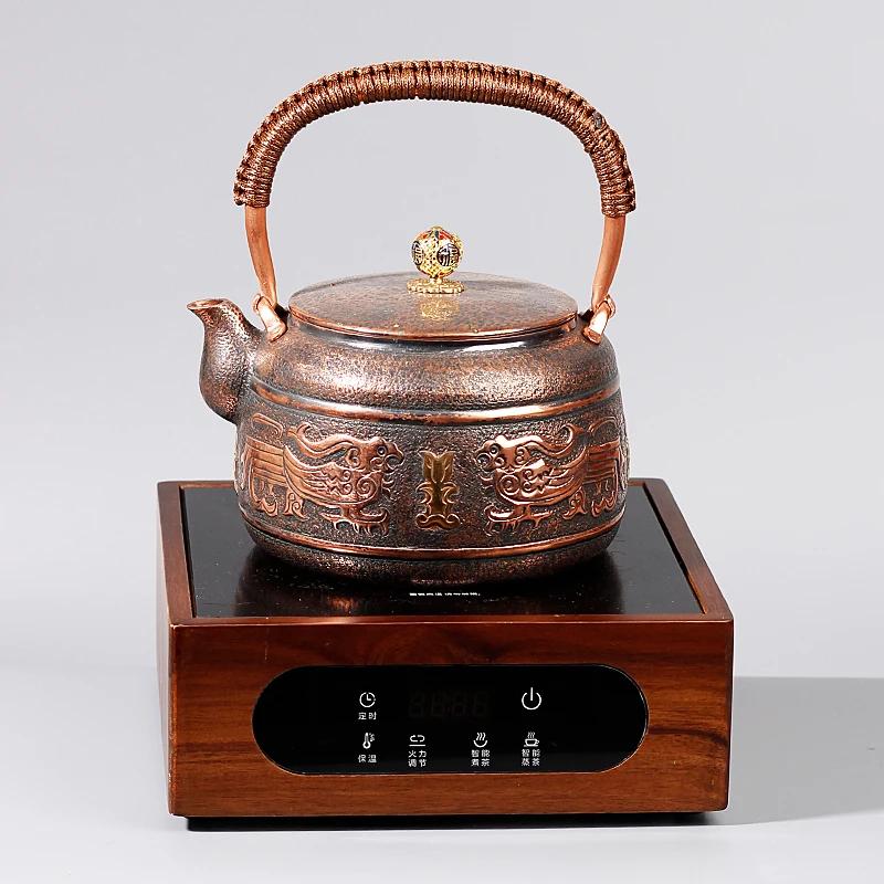 Ceainic Handmade Opt Comori Cupru Pur Seiko Sculptură Aurit Apă Clocotită Îngroșat Gospodărie Chinezesc Retro Ornament de Birou