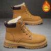 Men's Winter Martin Boots: Warm Velvet-Lined Outdoor Workwear In Retro Desert Yellow, Size 48.