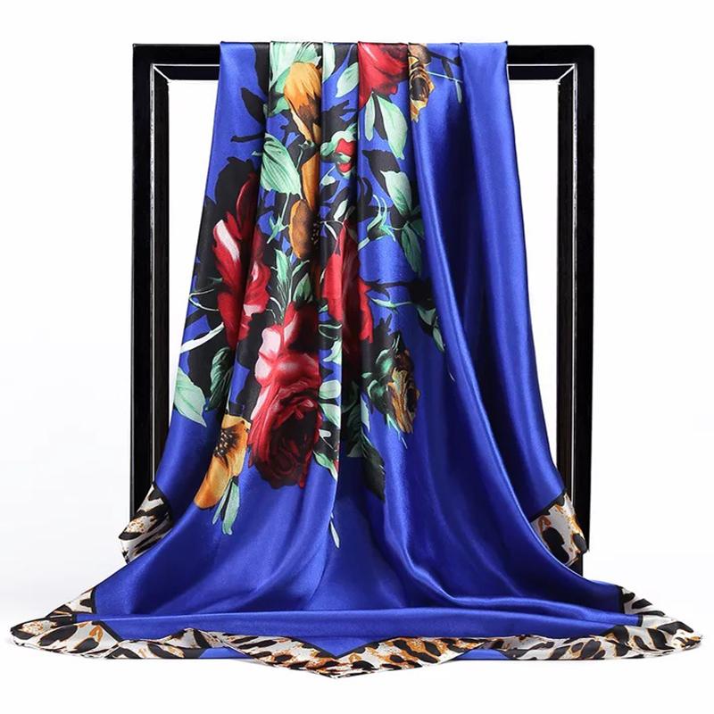 Fashion Scarves For Women Print Silk Satin Head Scarf Female 90cmx90cm Luxury Brand Square Shawl Large Hijab Scarfs For Ladies