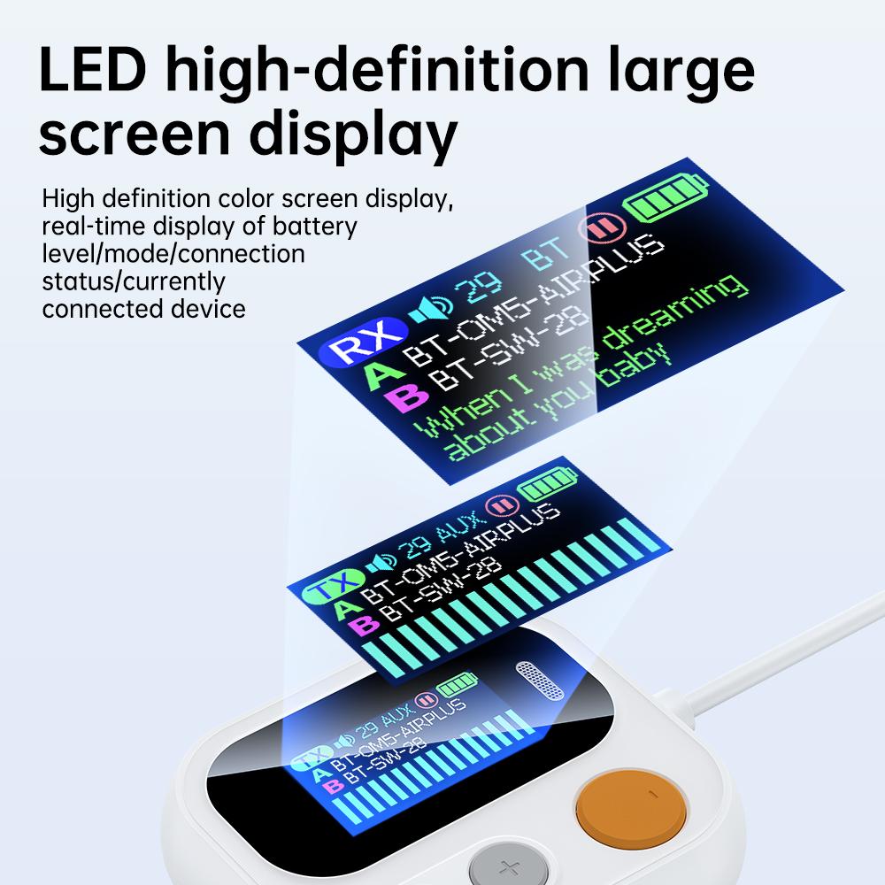 2 In 1 Bluetooth 5.4 Audio Transmitter Receiver Color Screen 3.5MM TF/AUX Stereo Music Wireless Audio Adapter for Car/Home/Airplane Support TF Card