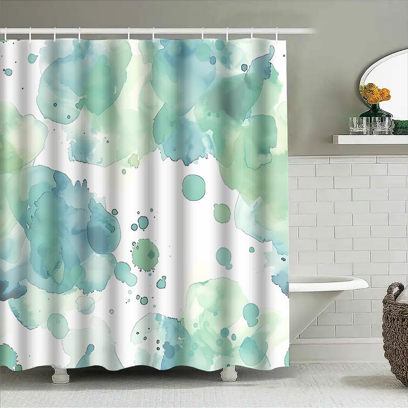 Watercolor Abstract Print Shower Curtain Blue Green Ombre Bathroom Decor Waterproof Fabric With Hooks For Bathtub Easy-Clean