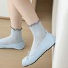 Black Ear-trimmed Socks for Women In Autumn, Solid Color Lace Mid-calf Pile Socks, Versatile Stretch Socks