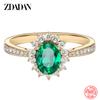 Anillo Ajustable de Plata de Ley 925 con Oro de 18 Quilates y Esmeralda para Mujeres Niñas Moda Joyería para Fiestas