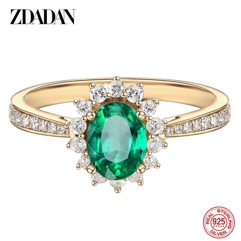 Anillo Ajustable de Plata de Ley 925 con Oro de 18 Quilates y Esmeralda para Mujeres Niñas Moda Joyería para Fiestas