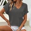 2026 Women's V-neck Summer Waffle Pocket Short Sleeve T-shirt