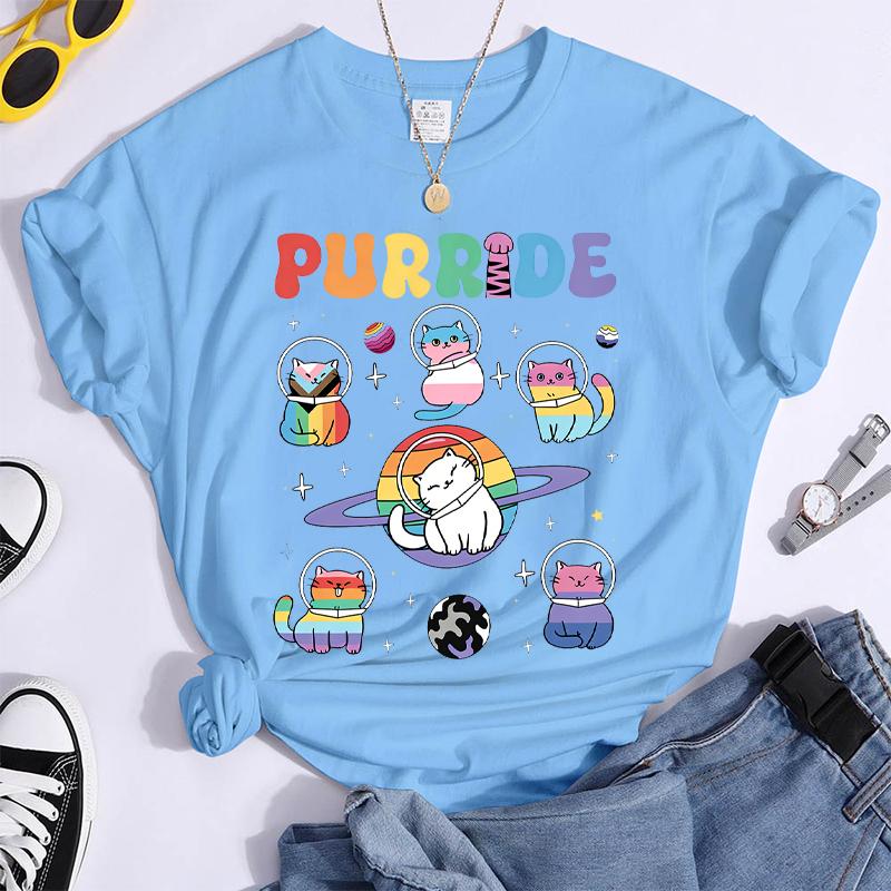 

Fun Cat Print LGBT T Shirts Lesbian Girl Bisexual Streetwear Short Sleeve GAY Y2K Tops Crewneck Women Fashion Retro Tshirts 4XL