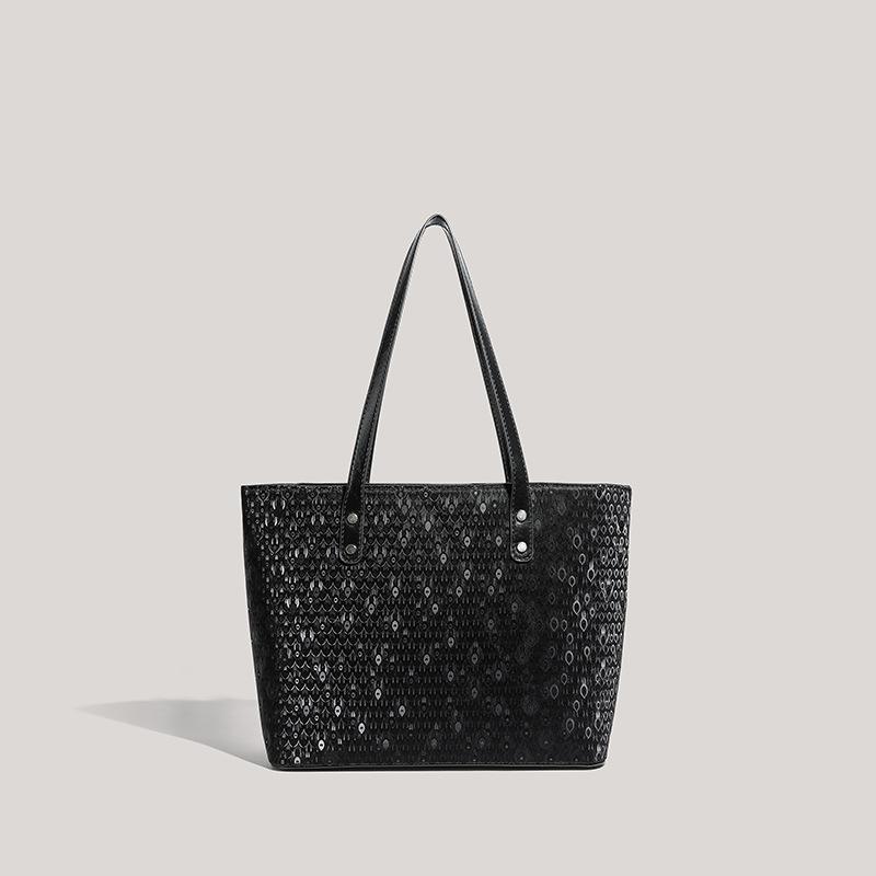 New high-quality textured black shoulder bag, peacock feather pattern, large-capacity commuting