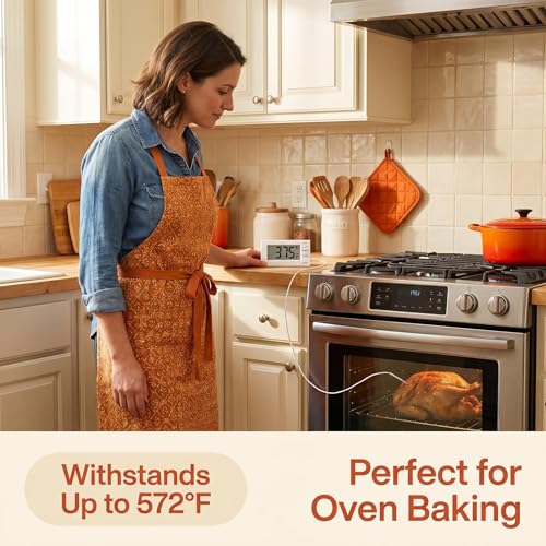 Digital Oven Thermometer  58°F To 572°F LCD Display with Heat Resistant Probe   High Low Temperature Alarm Cooking Thermometer with Magnetic Mount Fo