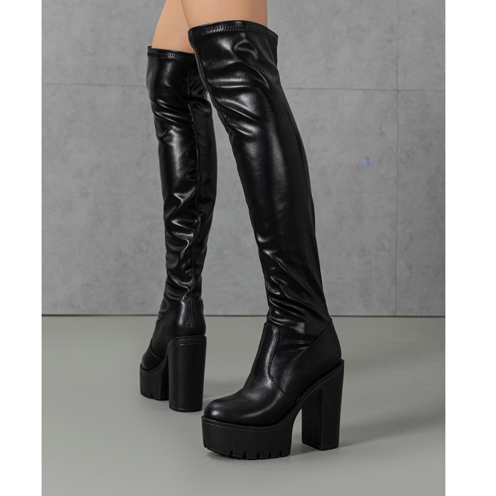 Long women's boots fashionable waterproof table bare boots elastic one-pedal high tube catwalk high heel knee large size boots