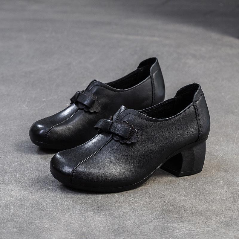 Johnature Retro Dame Hæler Sko Casual Ekte Skinn Pendler Allsidige Dame Slip-on Sko