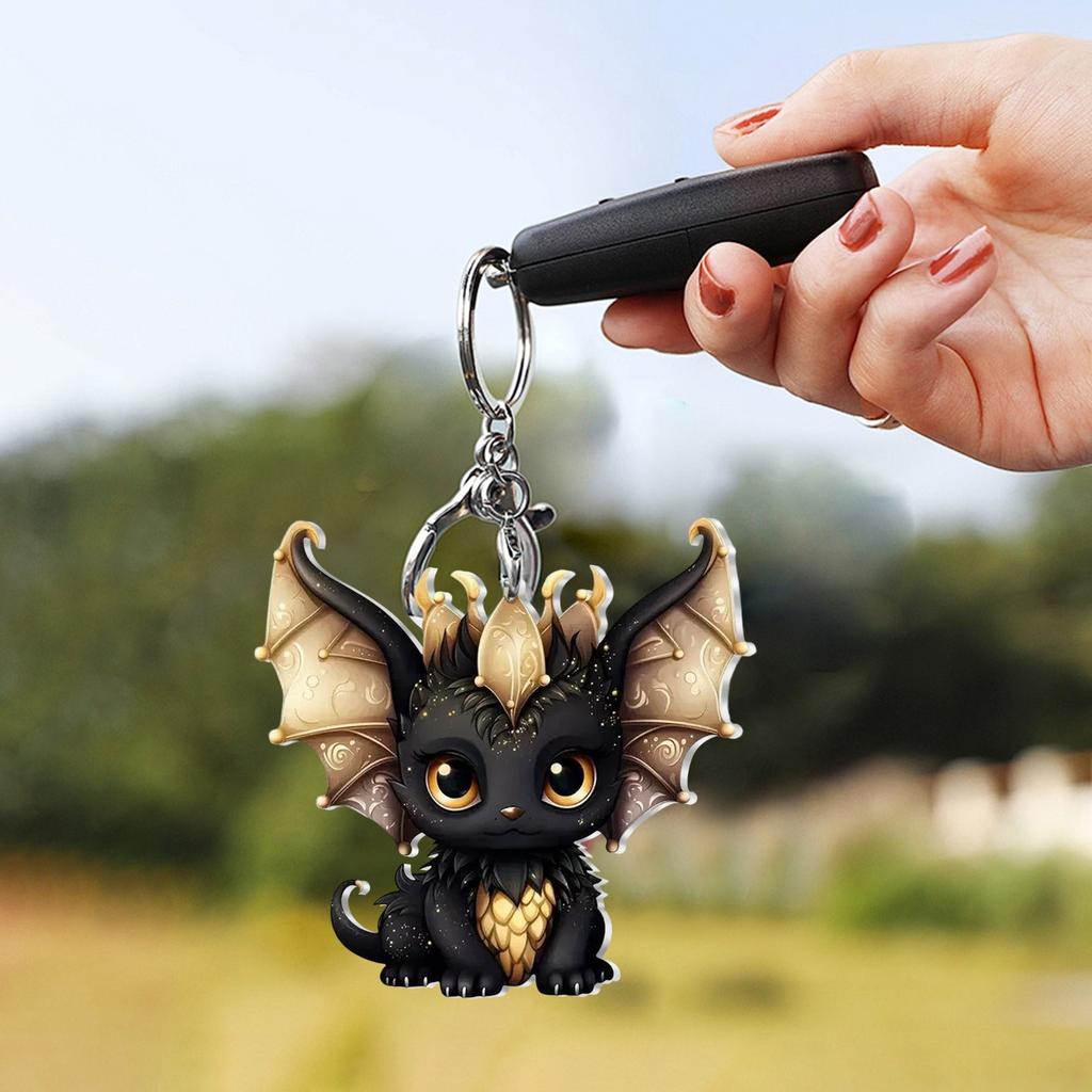 2D Cute Car Acrylic Flat Rearview Mirror Pendant Keychain Accessories