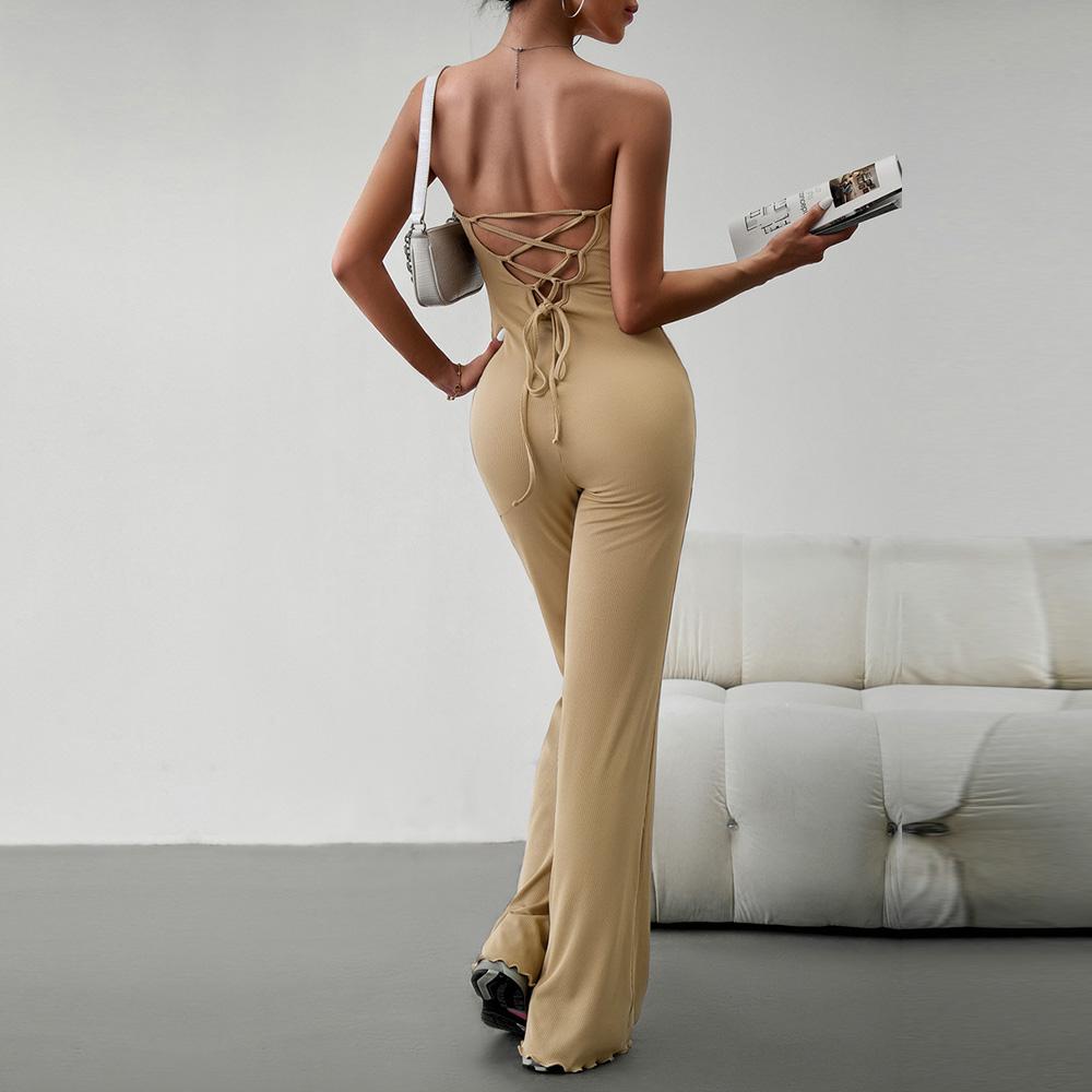 Dámské podzimní zimní elegantní kombinéza slim fit sexy podprsenka bez ramínek Jednobarevný overal bez zad