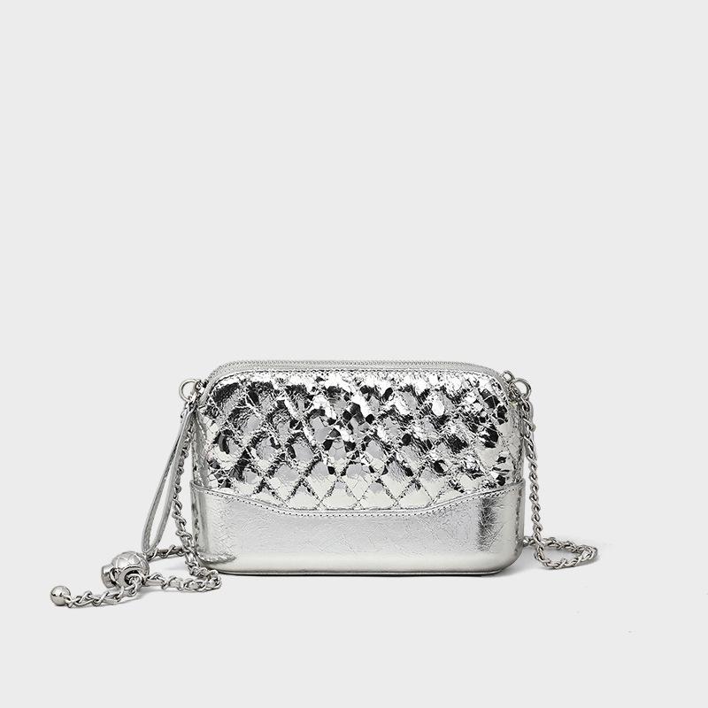 New Fall and Winter Wandering Bag Genuine Leather Women's Bag Crossbody Small Bag Small Gold Ball Chain Small Square Bag