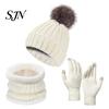 Soft Fleece Winter Gift Set Hat Neck Warmer Gloves Set, Knitted Beanies with Pompom, Touch Screen Gloves, Lined Knit for Men Women Cold Weather