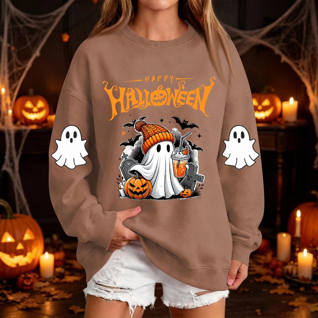 Women's Fashion Casual Halloween Print Neck Pullover Sweatshirt