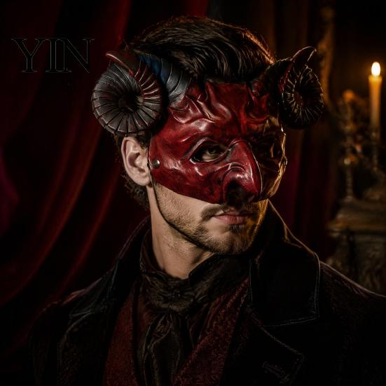 Creepy Party Supplies Gothic Goat Head Masque with Horns, Adult Demon Skull Dark Wild Style Accessory Masque, Scary Animal Cosplay Costume for