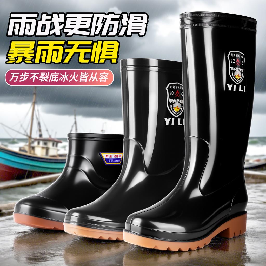 Beef tendon men's shoes rain shoes thick-soled wear-resistant rain shoes men's deodorant rain boots waterproof and non-slip thickened