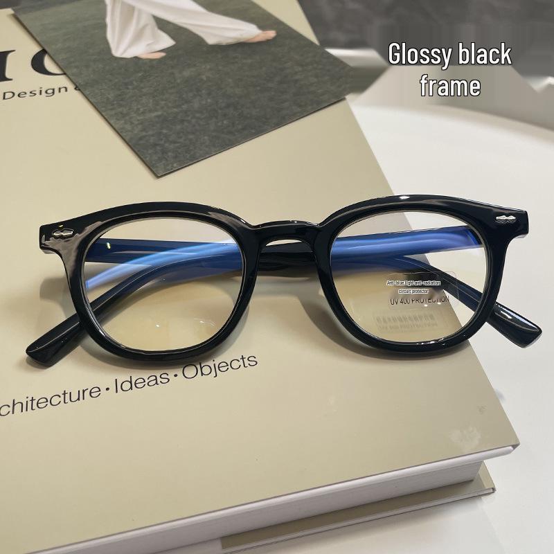 

Оправа для очков в корейском стиле, черная, с защитой от синего света: Трендовый ретро дизайн с заклепками для мужчин, подходит для маленьких лиц, совместим с линзами по рецепту.
