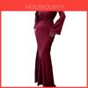 Summer Elegant Long Sleeve Dress With Belt For Women In Polyester Fabric