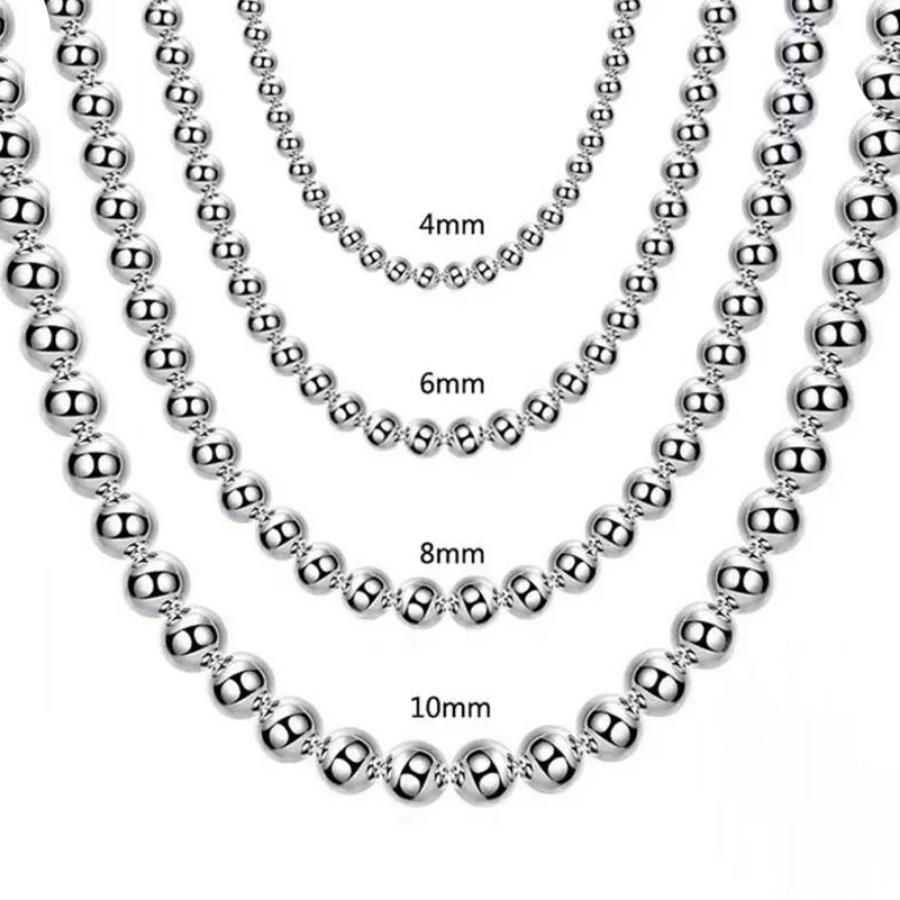 JewelryTop    Медь 4MM/6MM/8MM/10MM Гладкие Бусины Шариковая Цепь Ожерелье Для Женщин Мужчин Модные Украшения 4MM